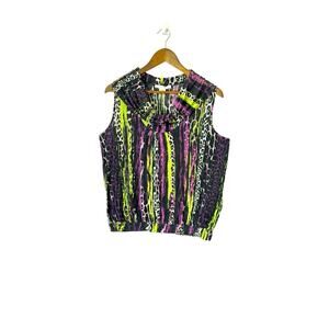 August Silk XL Sleeveless Cowl Neck Blouse Animal Print Neon Pink Green Black